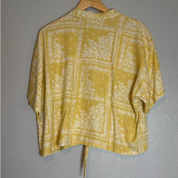 NEW AndTheWhy Yellow Linen Button Down Blouse Womens 2X Resortwear Patchwork - Picture 3 of 8